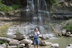 Tom video taping Me at Rock Glen Falls